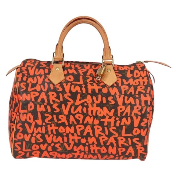 LOUIS VUITTON Monogram Graffiti Speedy 30 Hand Bag Orange M93705 Auth 131812V - Picture 3 of 16
